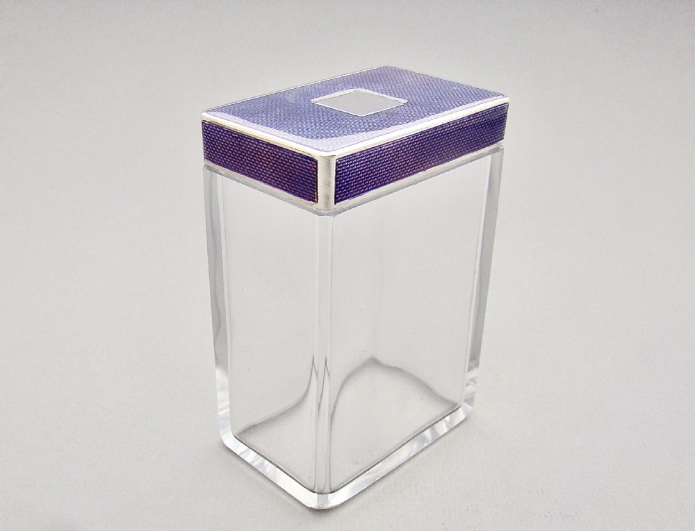 FABULOUS SILVER AND GUILLOCHE ENAMEL DRESSING TABLE JAR BY B .& G. WEST, LONDON 1942
 View III