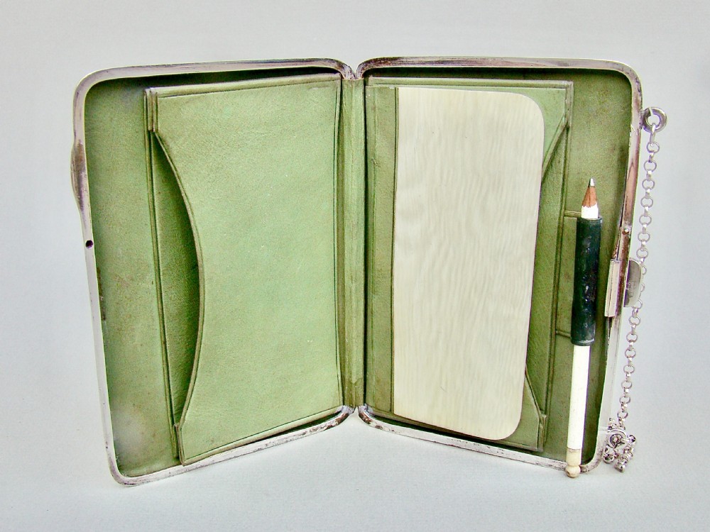 EXQUISITE EDWARDIAN SILVER SILVER CARD CASE & AIDE MEMOIRE BY WILLIAM HAYES , BIRMINGHAM 1909 View VI