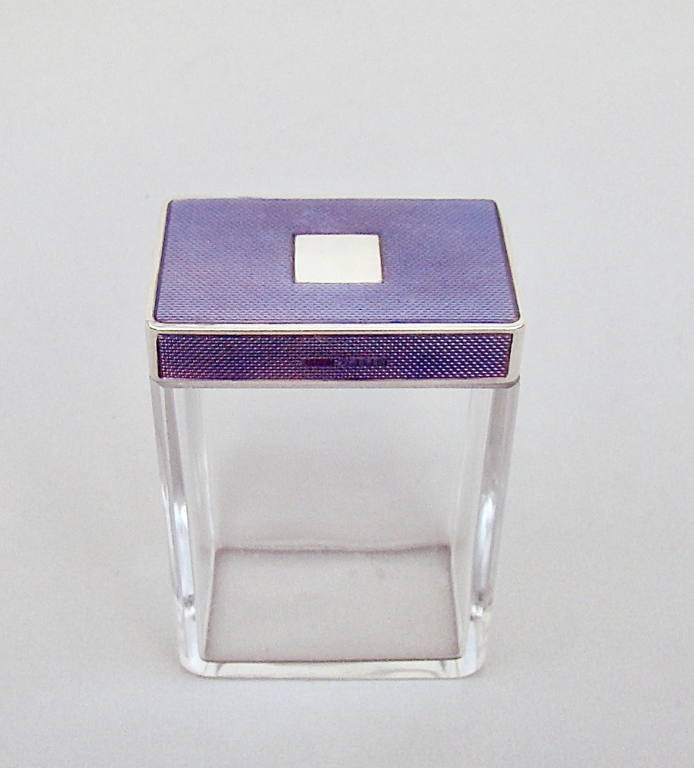 FABULOUS SILVER AND GUILLOCHE ENAMEL DRESSING TABLE JAR BY B .& G. WEST, LONDON 1942
