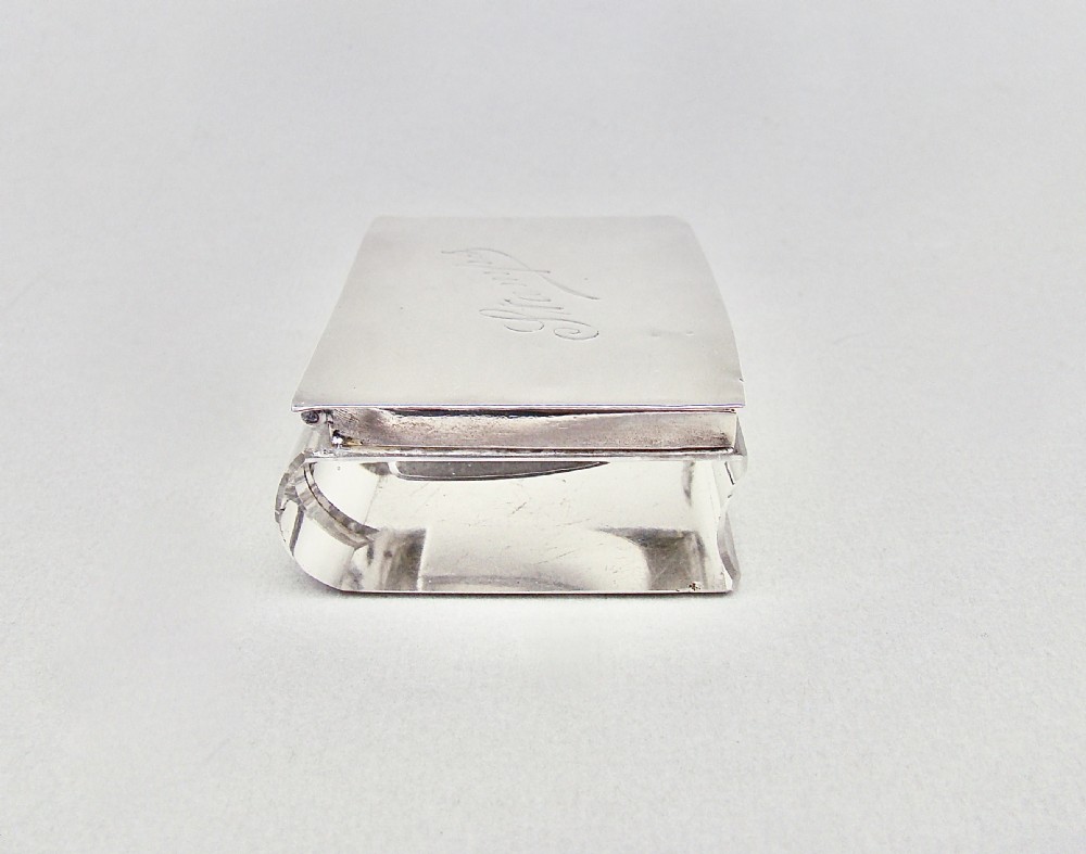 UNUSUAL ART DECO SILVER MOUNTED NOVELTY DOUBLE STAMP BOX WITH BOOK SHAPED GLASS BODY, LONDON 1922 View IV