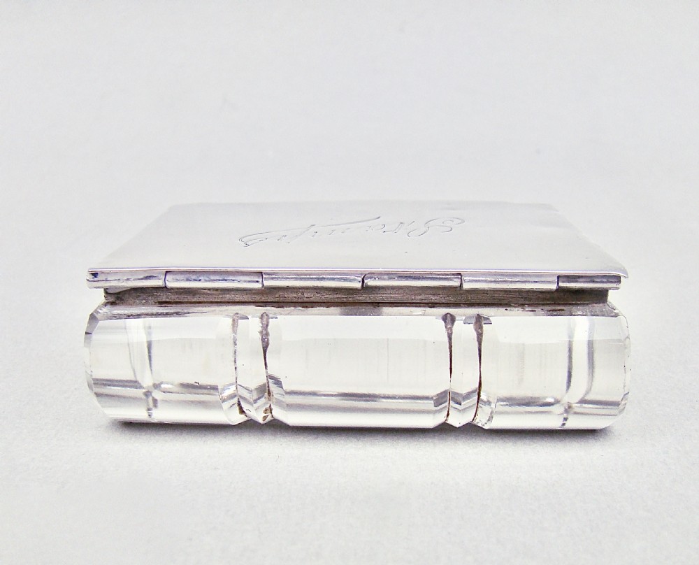 UNUSUAL ART DECO SILVER MOUNTED NOVELTY DOUBLE STAMP BOX WITH BOOK SHAPED GLASS BODY, LONDON 1922 View VII