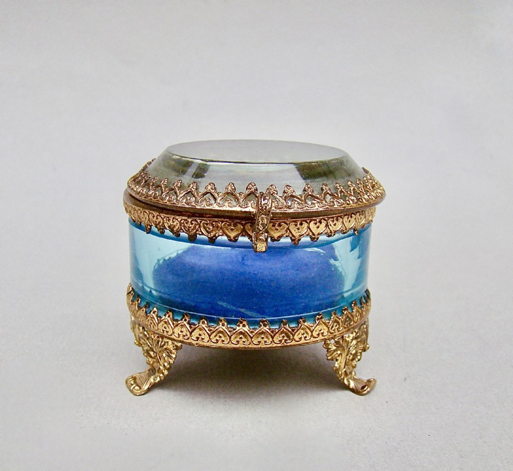 SMALL 19TH C. FRENCH ORMULU & PALE TURQUOISE GLASS TRINKET BOX, CIRCA 1890
