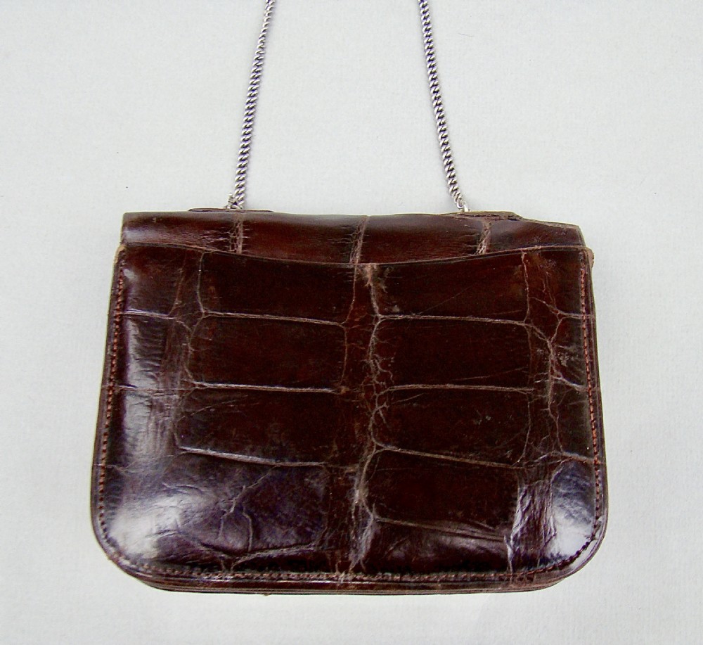 FABULOUS ART NOUVEAU SILVER & CROCODILE SKIN PURSE BY OLIVER & CO, IMPORT MARKS FOR BIRMINGHAM 1902 View III