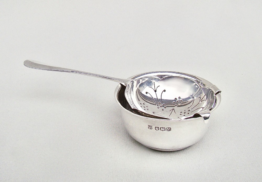 MID-CENTURY SOLID SILVER TEA STRAINER BY THE COOPER BROTHERS SONS, LTD, SHEFFIELD 1954 View II
