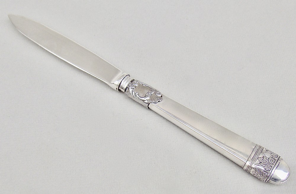 EDWARDIAN SILVER AND GUILLOCHE ENAMEL LETTER OPENER BY WALKER & HALL,  SHEFFIELD 1921 View III