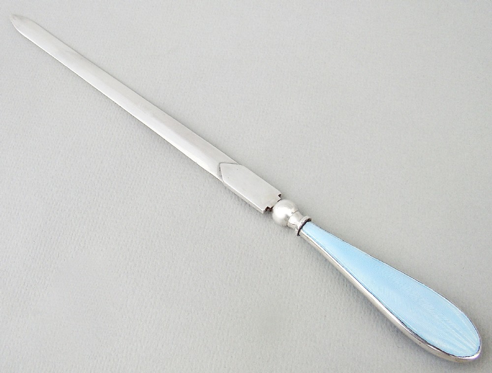 ART DECO SILVER & GUILLOCHE ENAMEL LETTER OPENER BY JOSEPH COOK & SON, BIRMINGHAM 1933 View II