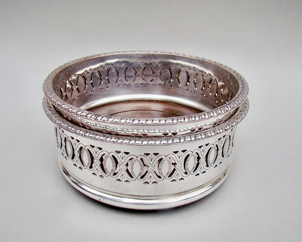 ELEGANT PAIR OF EDWARDIAN SILVER PLATED WINE COASTERS, CIRCA 1900 View VI