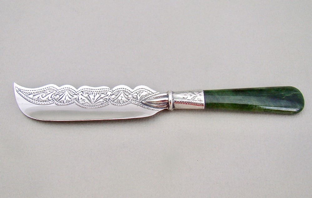 RARE GEORGE V SILVER & JADE BUTTER KNIFE BY ADIE & LOVEKIN, BIRMINGHAM 1920 View III