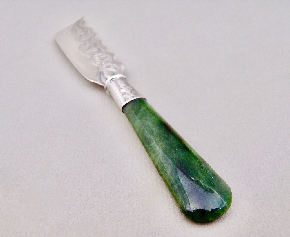 RARE GEORGE V SILVER & JADE BUTTER KNIFE BY ADIE & LOVEKIN, BIRMINGHAM 1920 View VI