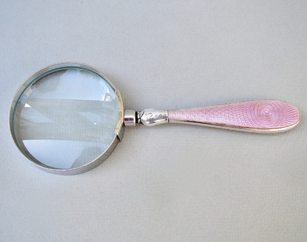 SMALL GEORGE V SILVER & GUILLOCHE ENAMEL MAGNIFYING GLASS BY THE COOPER BROTHERS, BIRMINGHAM 1918
 View IV