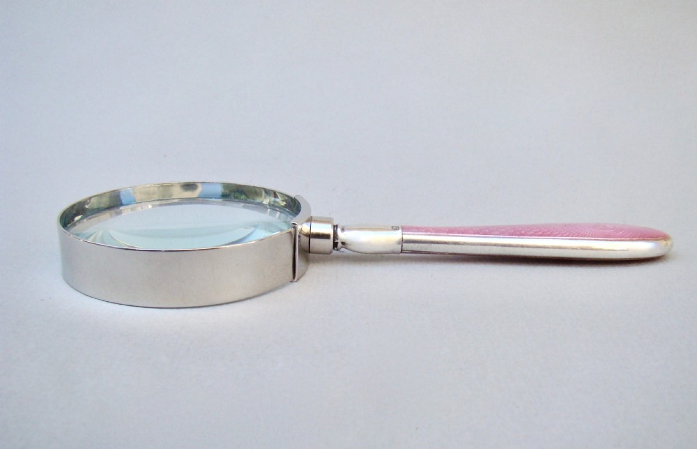 SMALL GEORGE V SILVER & GUILLOCHE ENAMEL MAGNIFYING GLASS BY THE COOPER BROTHERS, BIRMINGHAM 1918
 View V