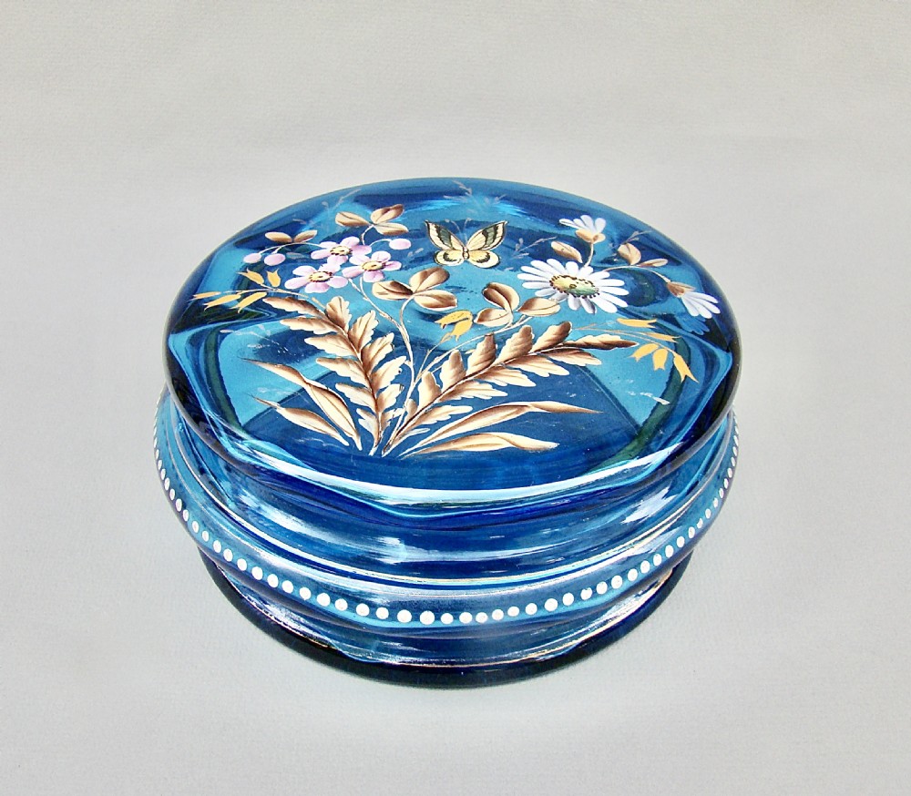 FABULOUS 19TH CENTURY FRENCH LARGE ENAMELLED GLASS DRESSING TABLE JAR , CIRCA 1890
 View II