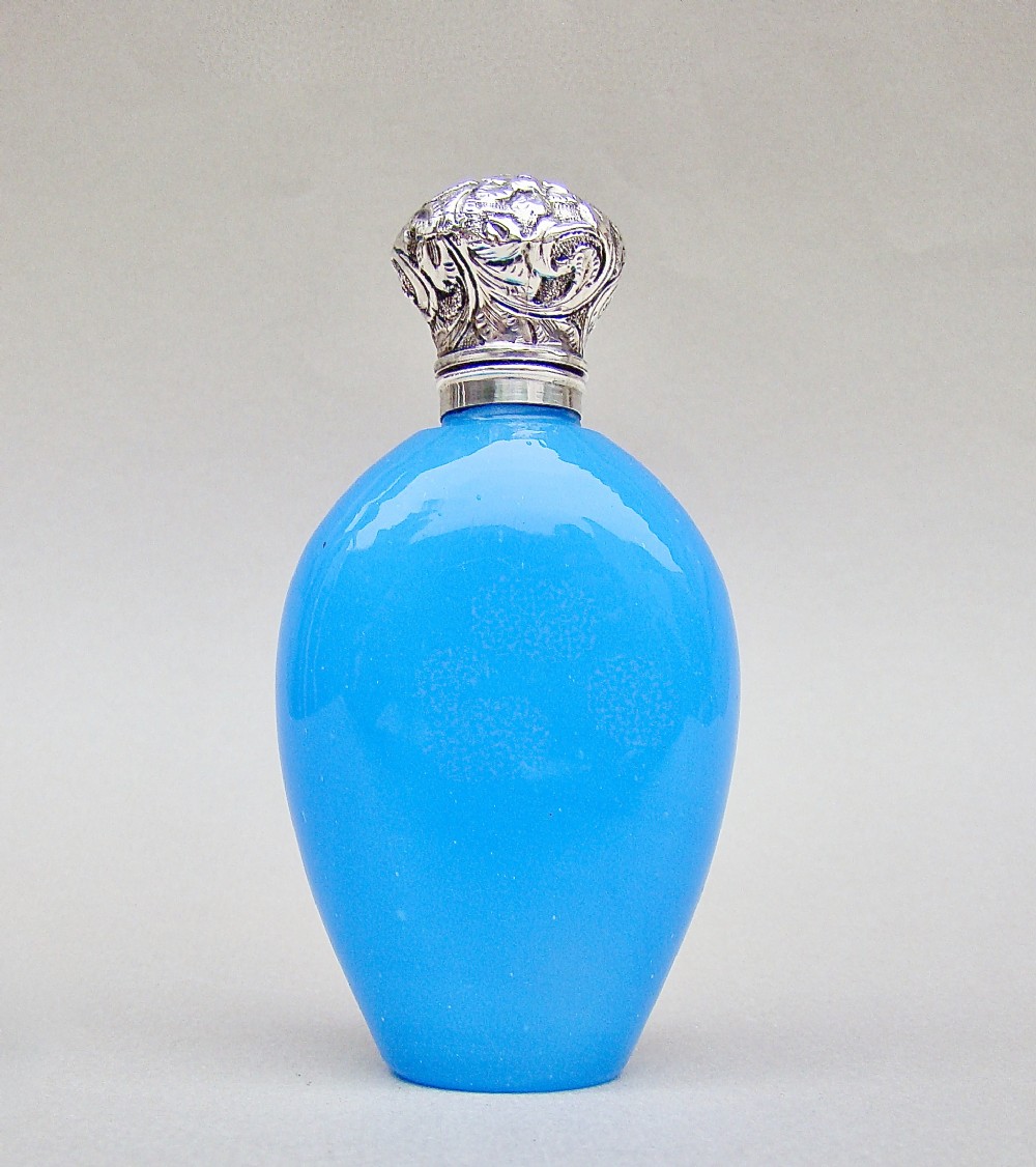 STUNNING SILVER MOUNTED OPALINE GLASS SCENT BOTTLE, CIRCA 1890