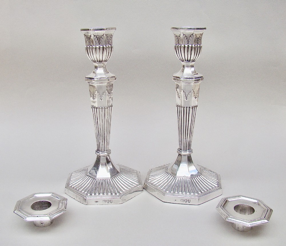 ELEGANT PAIR OF VICTORIAN STERLING SILVER CANDLESTICKS BY JOHN LE GALLAIS, LONDON 1894
 View III