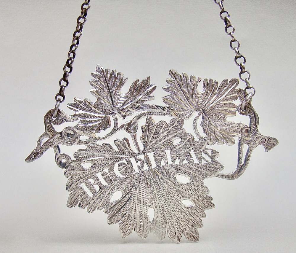 RARE GEORGIAN SILVER VINE LEAF LABEL FOR 