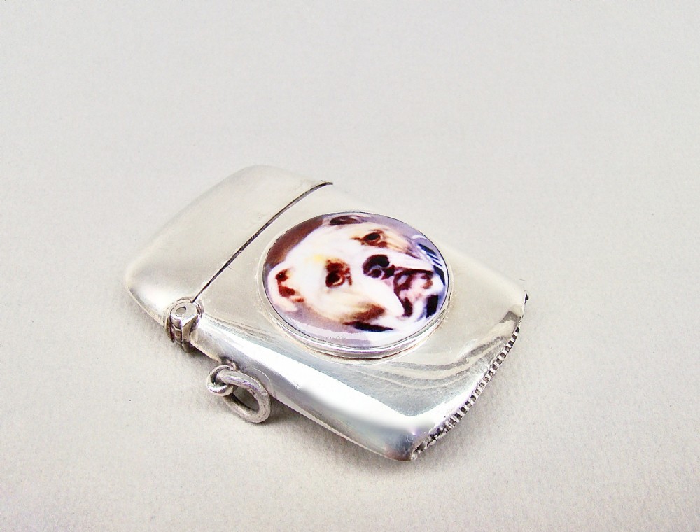 GEORGE V SILVER VESTA CASE WITH ENAMEL PORTRAIT OF ENGLISH BULLDOG BY THE ROLASON BROTHERS, BIRMINGHAM 1917 View IV