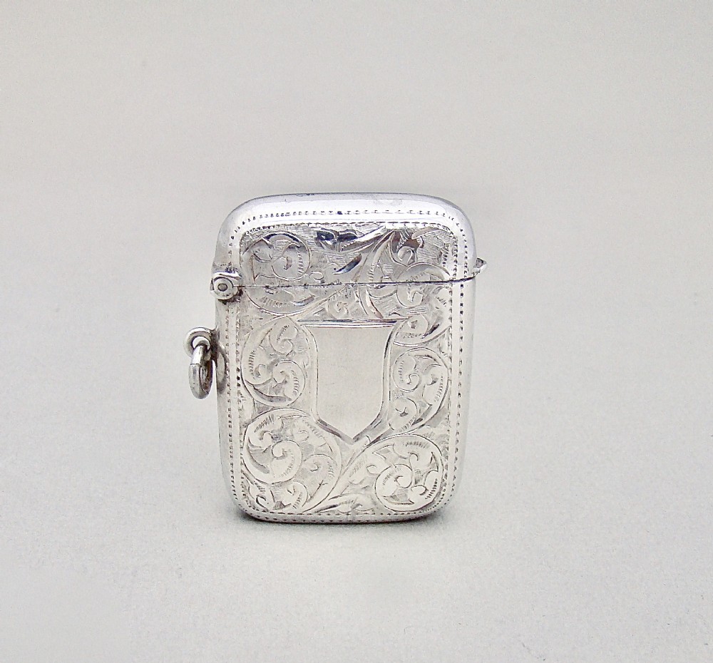 GOOD GEORGE V SILVER VESTA CASE BY JOHN ROSE, BIRMINGHAM 1912
