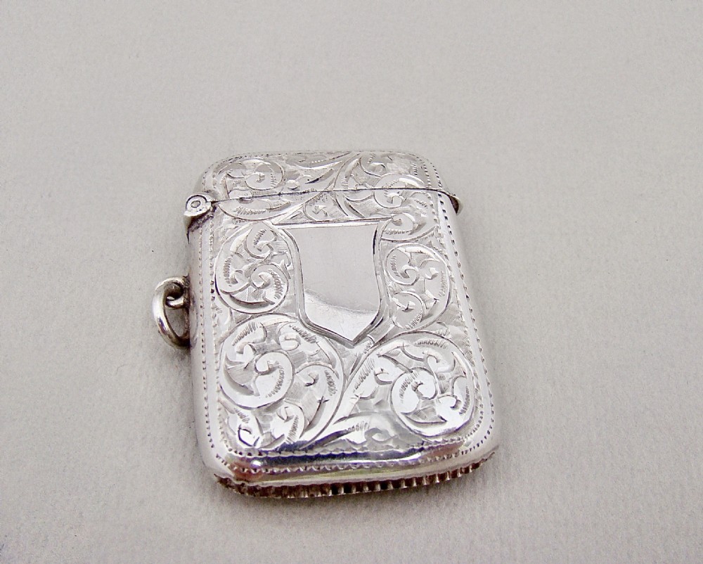 GOOD GEORGE V SILVER VESTA CASE BY JOHN ROSE, BIRMINGHAM 1912
 View III