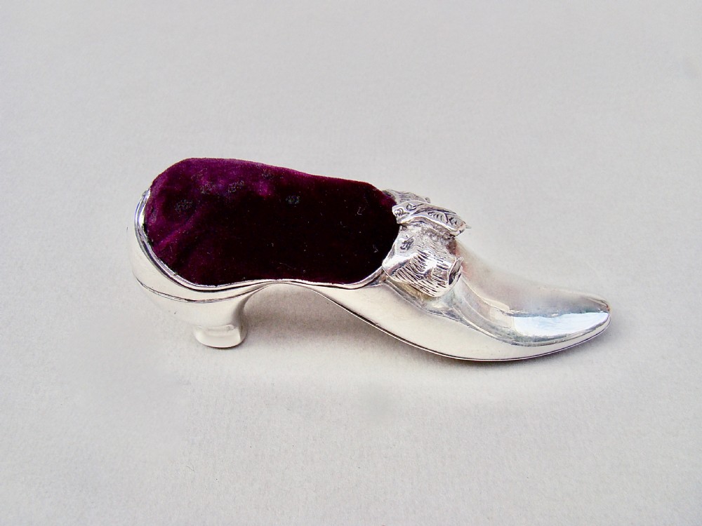 EXQUISITE VICTORIAN SILVER PIN CUSHION IN THE FORM OF A LADIES' SHOE BY ADIE & LOVEKIN, BIRMINGHAM 1891 View II