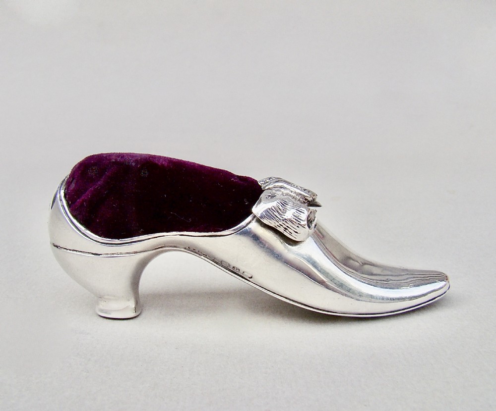 EXQUISITE VICTORIAN SILVER PIN CUSHION IN THE FORM OF A LADIES' SHOE BY ADIE & LOVEKIN, BIRMINGHAM 1891 View IV