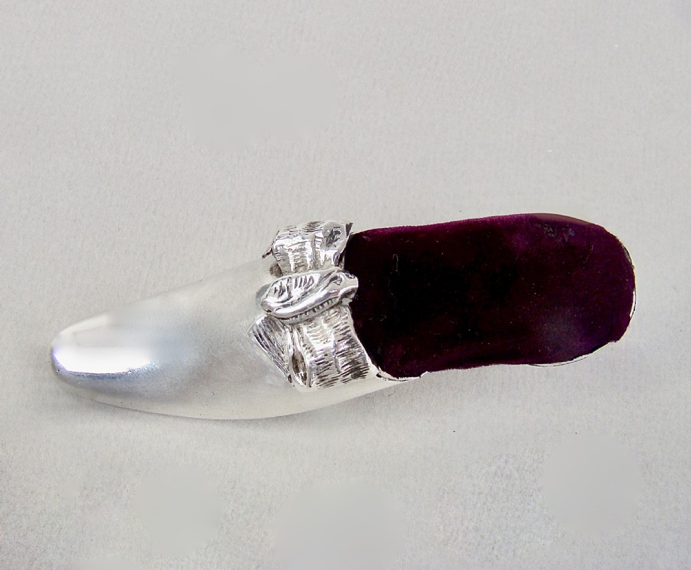 EXQUISITE VICTORIAN SILVER PIN CUSHION IN THE FORM OF A LADIES' SHOE BY ADIE & LOVEKIN, BIRMINGHAM 1891 View V