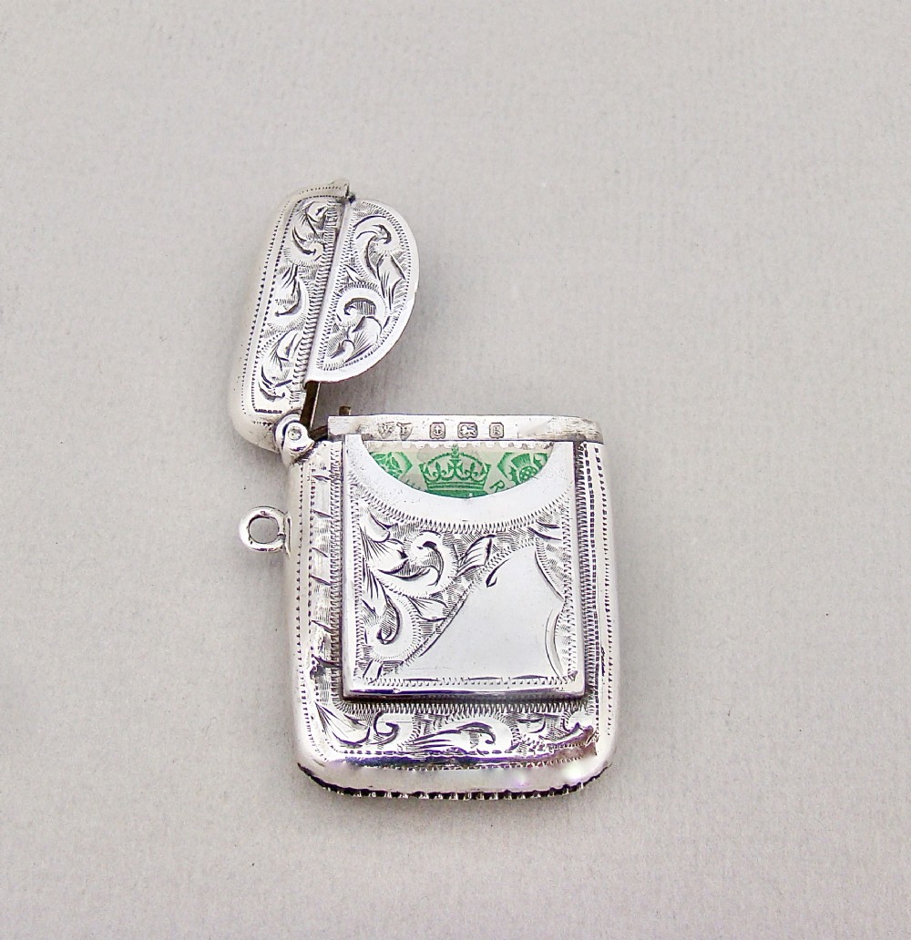 RARE EDWARDIAN SILVER PATENT COMBINATION VESTA CASE & STAMP CASE BY WILLIAM LIGHT, BIRMINGHAM 1906