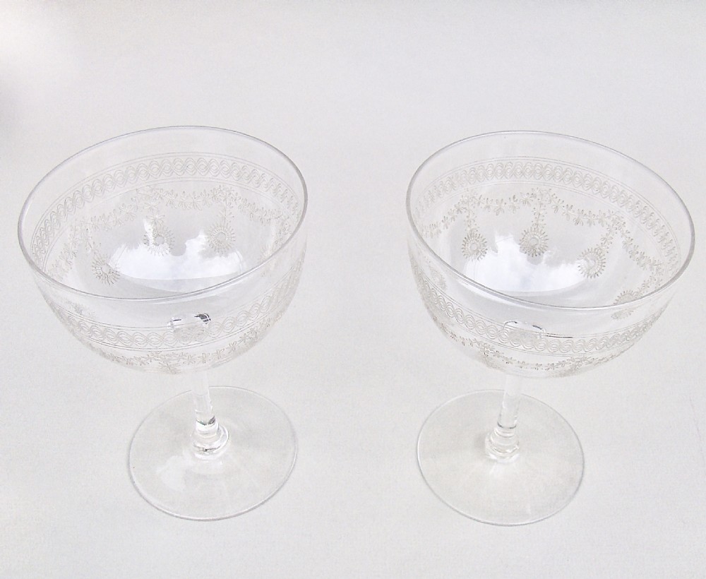 ELEGANT PAIR OF EDWARDIAN WHEEL ENGRAVED CHAMPAGNE COUPES, CIRCA 1900 View III