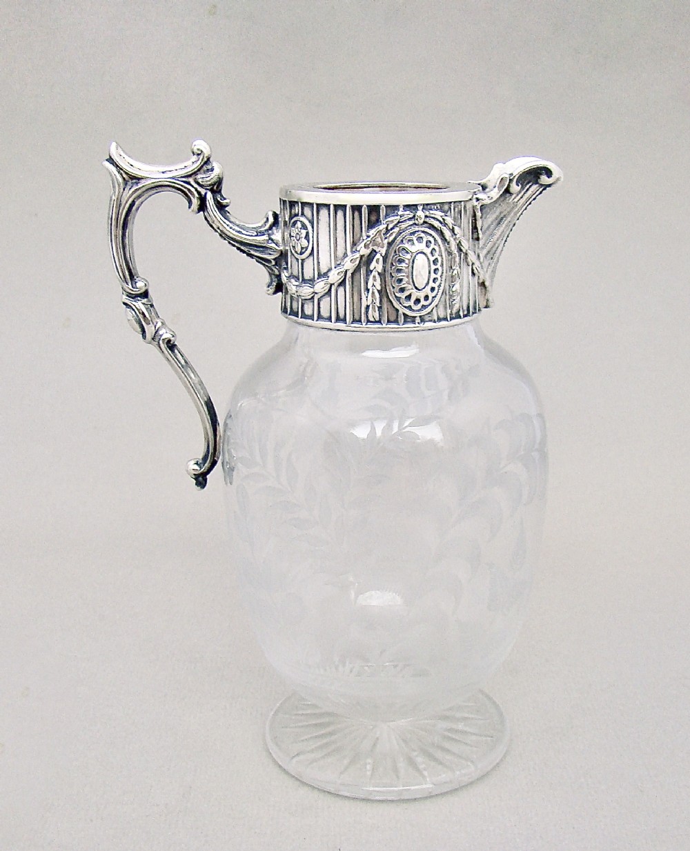 SUPERB VICTORIAN SILVER PLATED & ETCHED GLASS SMALL WATER JUG BY ELKINGTON & CO, SHEFFIELD 1861