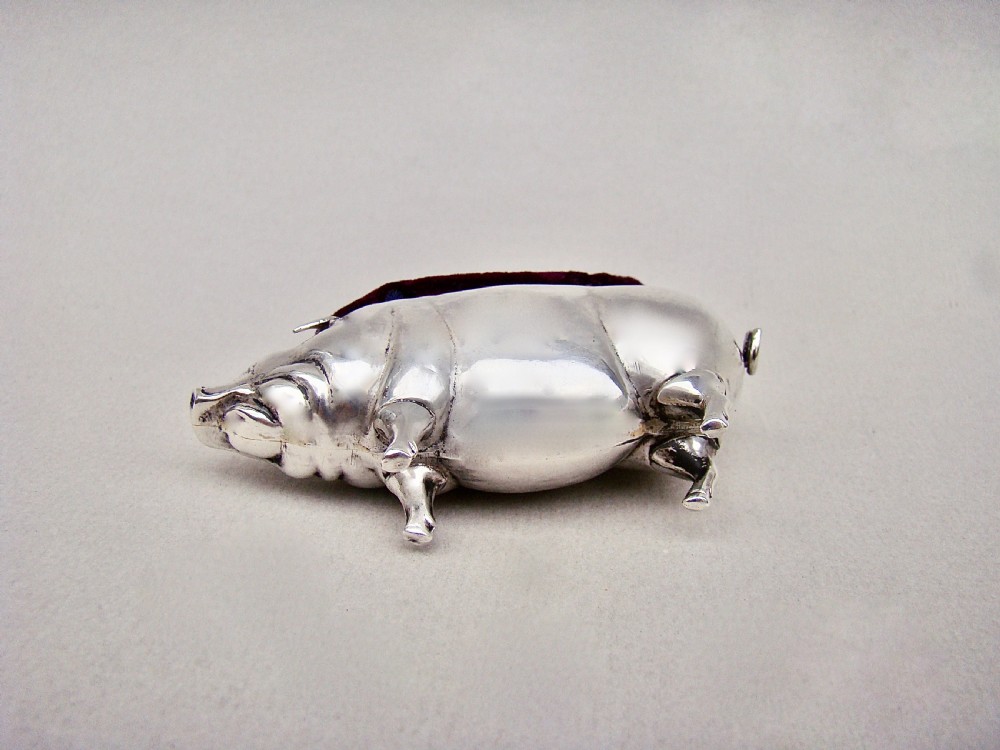 GOOD EDWARDIAN SILVER “ PIG” PIN CUSHION BY A. VALE & SON, BIRMINGHAM 1906 View VII