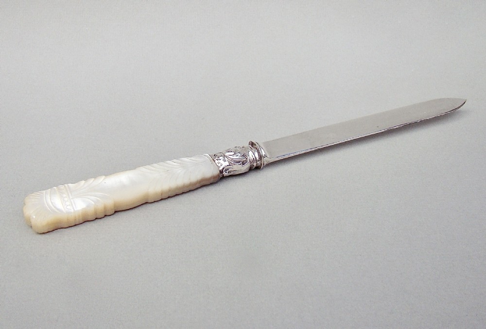 EXQUISITE VICTORIAN SILVER AND MOTHER OF PEARL LETTER OPENER BY GEORGE UNITE, BIRMINGHAM 1875 View III