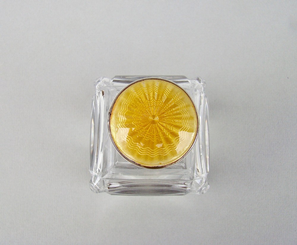 ART DECO SILVER AND GUILLOCHE ENAMEL CUT GLASS SCENT BOTTLE BY HENRY PERKINS, BIRMINGHAM 1921 View IV