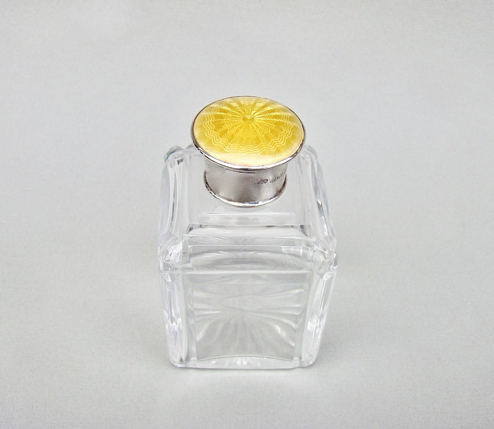 ART DECO SILVER AND GUILLOCHE ENAMEL CUT GLASS SCENT BOTTLE BY HENRY PERKINS, BIRMINGHAM 1921 View VII