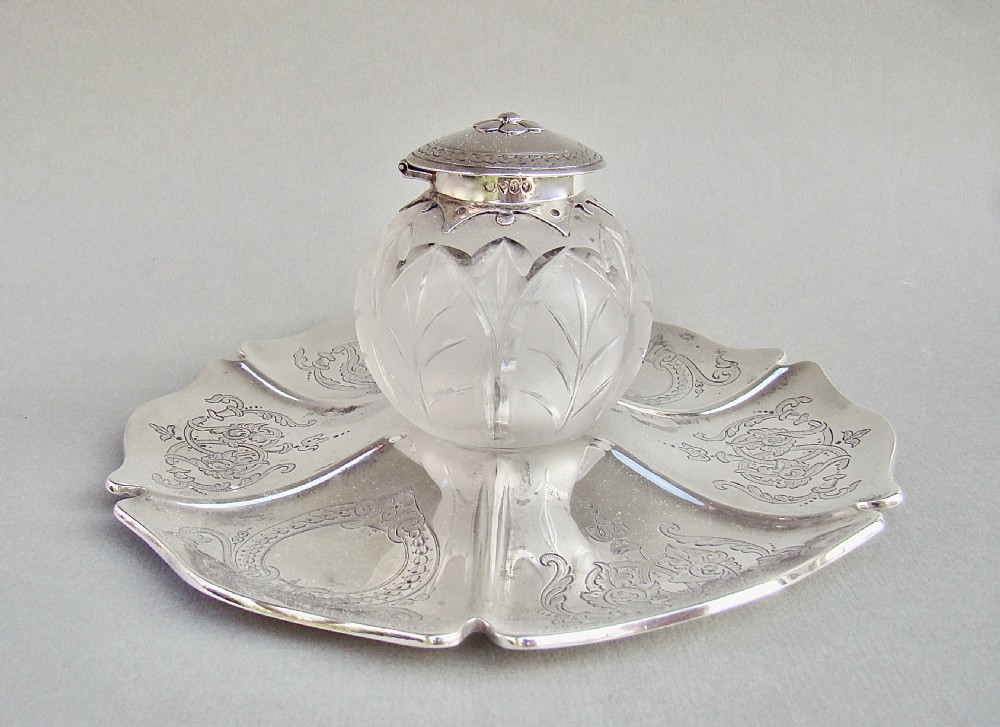 FABULOUS MID-VICTORIAN SILVER INKSTAND BY EDWARD KER REID, LONDON 1863 View III