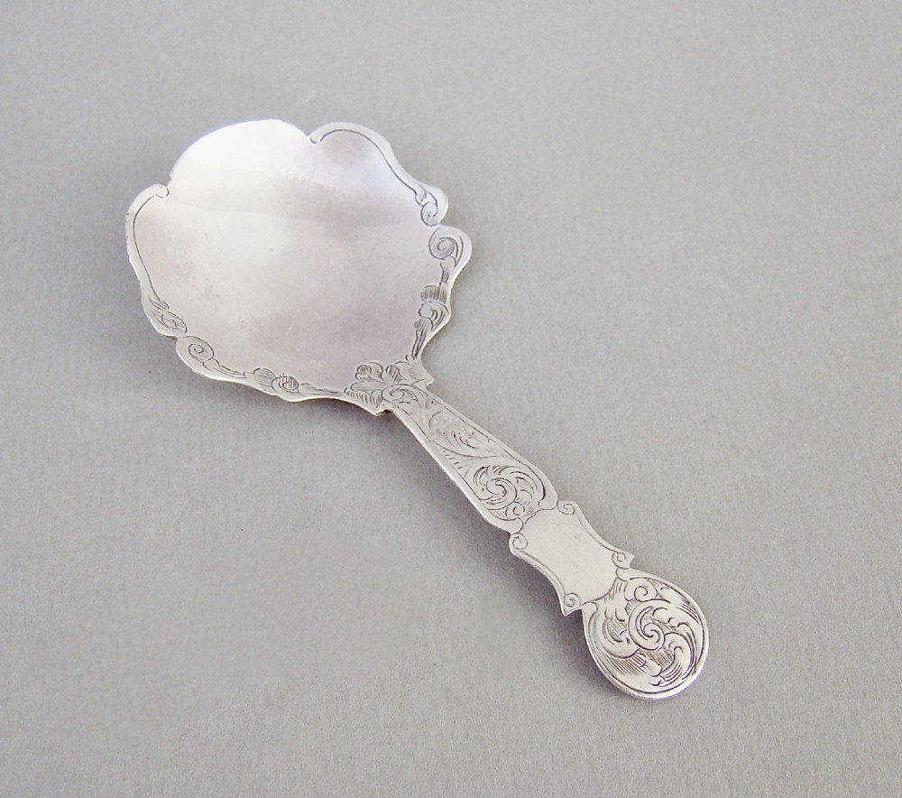 UNUSUAL VICTORIAN SILVER CADDY SPOON BY ALFRED TAYLOR, BIRMINGHAM, 1862