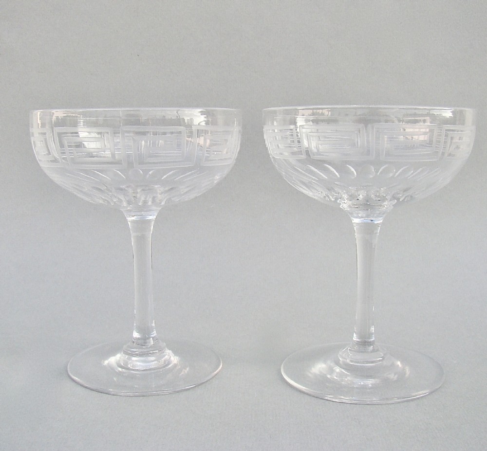 ELEGANT PAIR OF VICTORIAN SLICED-CUT GREEK KEY PATTERN CHAMPAGNE COUPES, CIRCA 1890