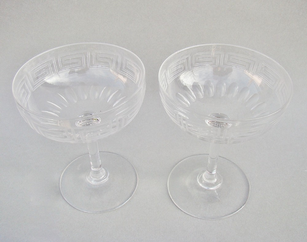 ELEGANT PAIR OF VICTORIAN SLICED-CUT GREEK KEY PATTERN CHAMPAGNE COUPES, CIRCA 1890 View II
