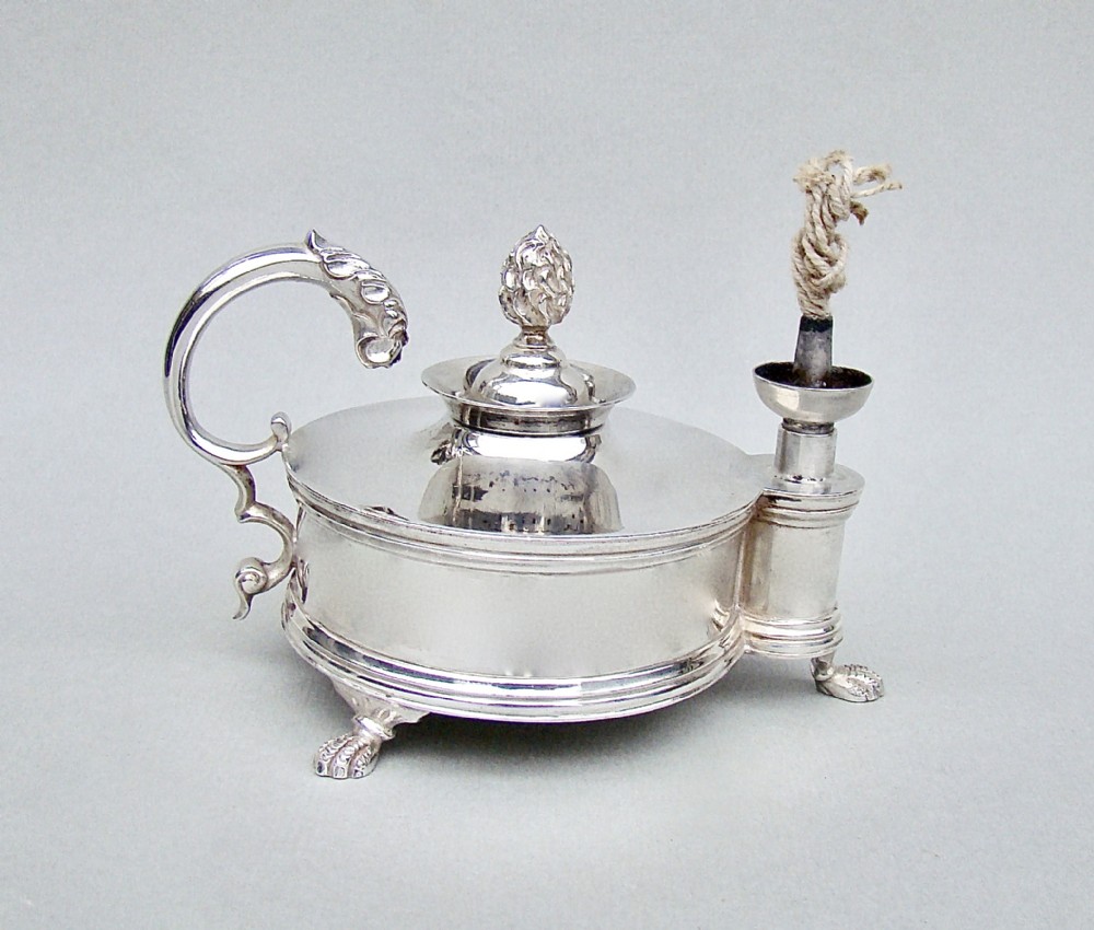 GEORGE V SILVER NOVELTY TABLE CIGAR LIGHTER MODELLED AS AN OIL LAMP BY COLLINGWOOD & CO, LONDON 1930