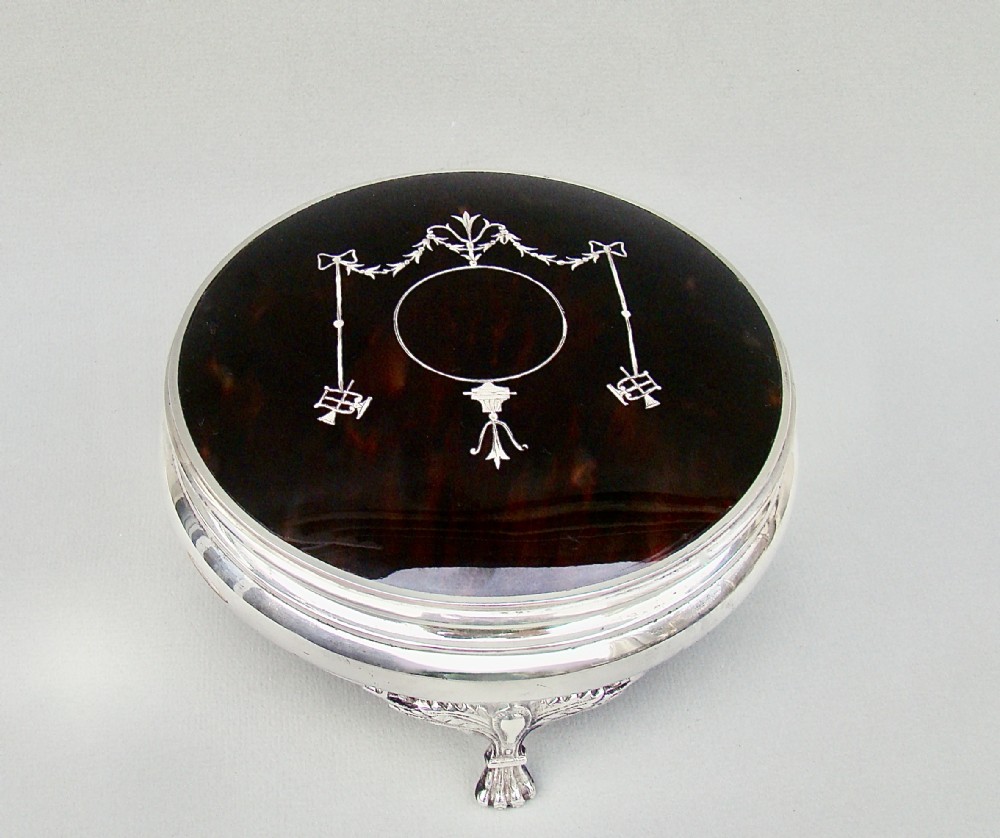 VERY LARGE SILVER PIQUE TORTOISESHELL JEWELLERY BOX BY WILLIAM COMYNS, LONDON 1919
