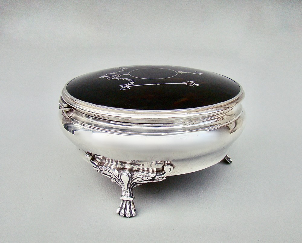 VERY LARGE SILVER PIQUE TORTOISESHELL JEWELLERY BOX BY WILLIAM COMYNS, LONDON 1919
 View IX