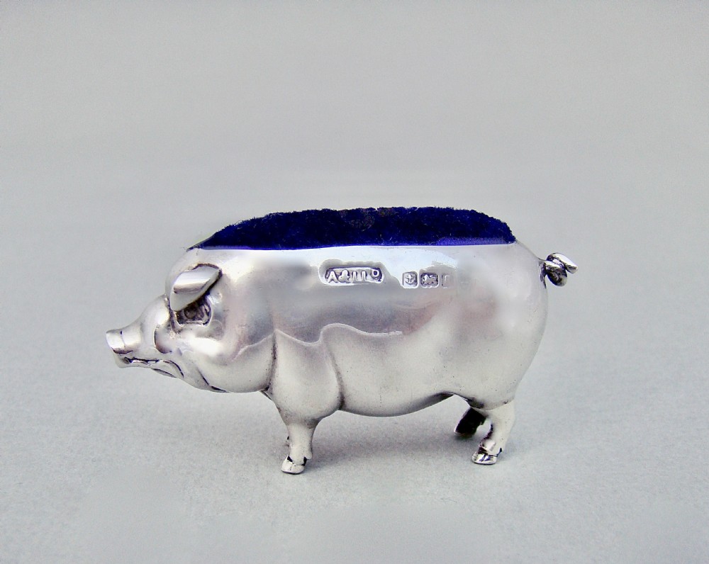 EDWARDIAN SILVER PIG PIN CUSHION BY ADIE & LOVEKIN, BIRMINGHAM 1906