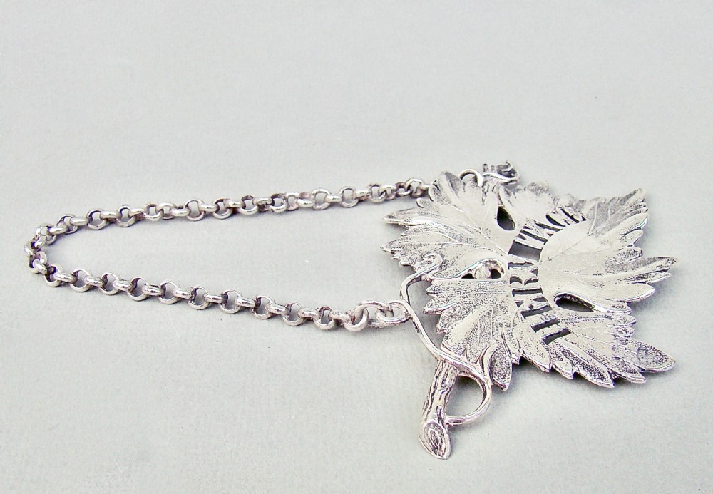 RARE GEORGIAN SILVER VINE LEAF LABEL FOR 