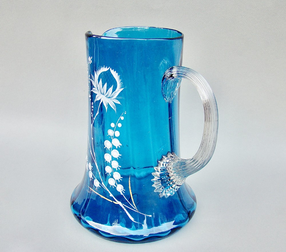 STUNNING VICTORIAN ENAMELLED TURQUOISE GLASS WATER JUG, CIRCA 1890 View III