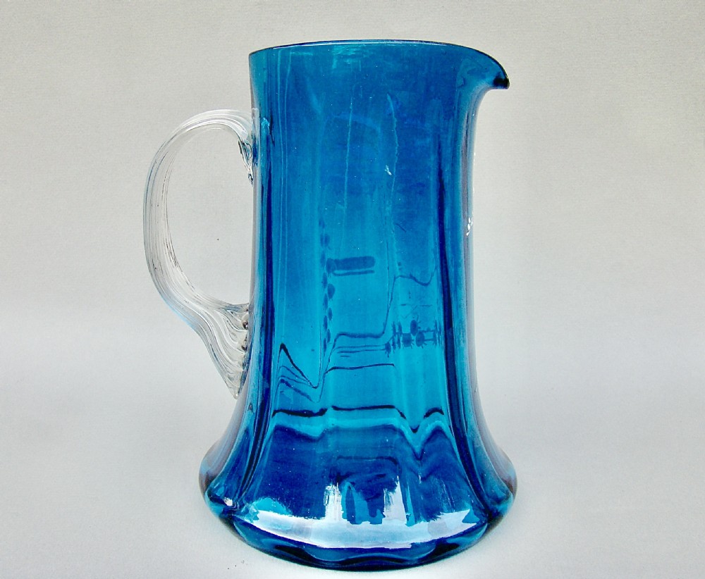 STUNNING VICTORIAN ENAMELLED TURQUOISE GLASS WATER JUG, CIRCA 1890 View V