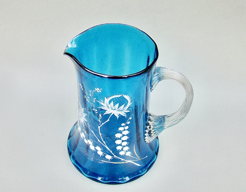 STUNNING VICTORIAN ENAMELLED TURQUOISE GLASS WATER JUG, CIRCA 1890 View VI