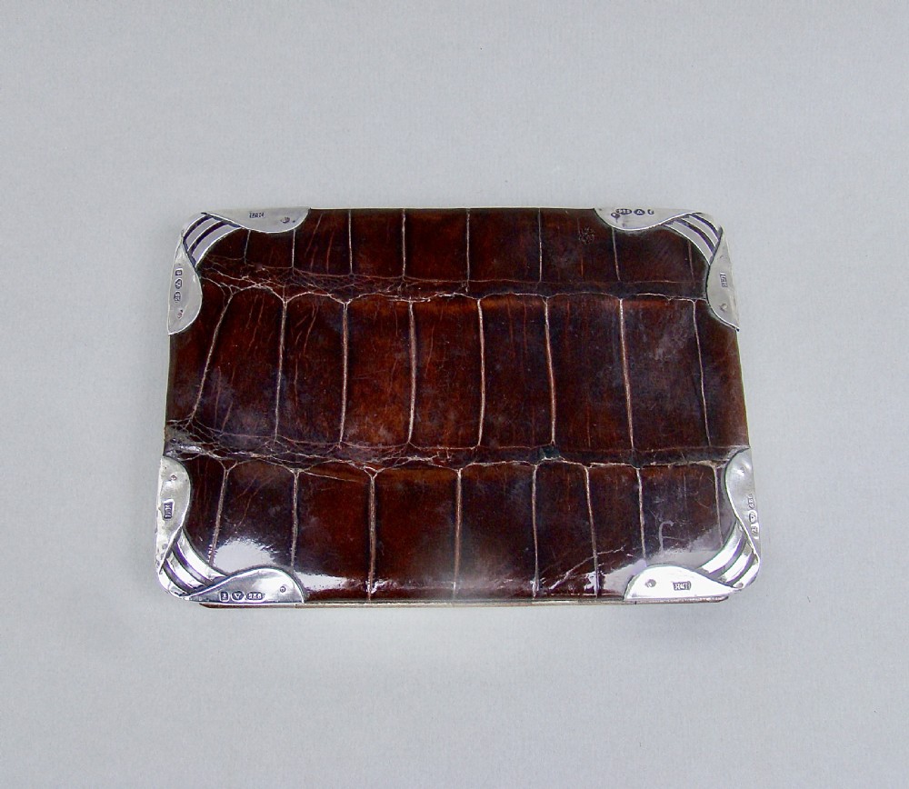 ART NOUVEAU SILVER MOUNTED CROCODILE CARD CASE & WALLET BY LUDWIG KRUMM, LONDON 1901