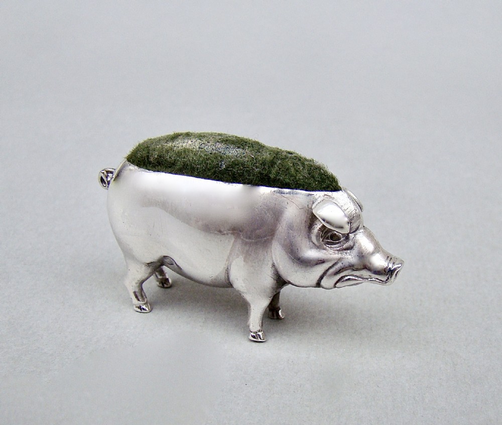EDWARDIAN SILVER PIG PIN CUSHION BY ADIE & LOVEKIN, BIRMINGHAM 1902