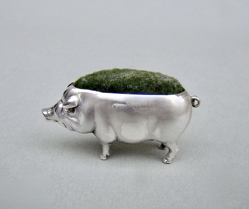 EDWARDIAN SILVER PIG PIN CUSHION BY ADIE & LOVEKIN, BIRMINGHAM 1902 View II