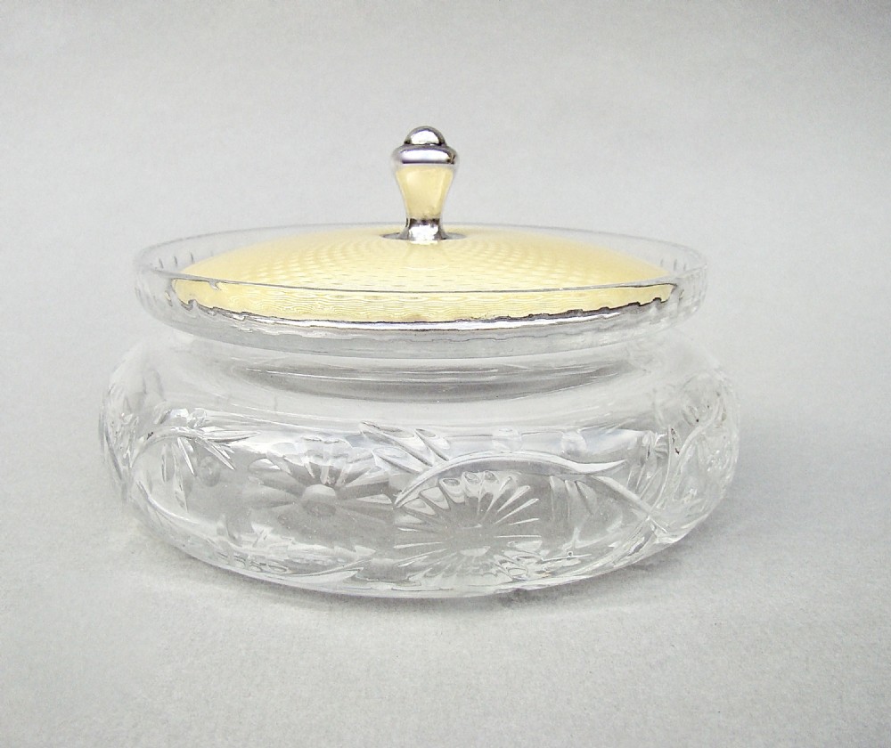 ART DECO SILVER & GUILLOCHE ENAMEL TOILETRY JAR BY CHARLES GREEN & CO, BIRMINGHAM 1935 View II