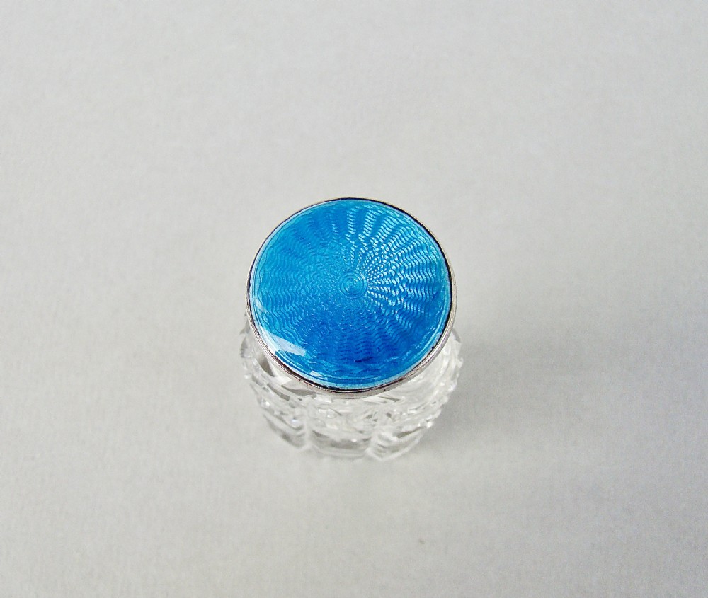 ART DECO SILVER & GUILLOCHE ENAMEL SCENT BOTTLE BY HENRY CLIFFORD DAVIS, BIRMINGHAM 1924 View III