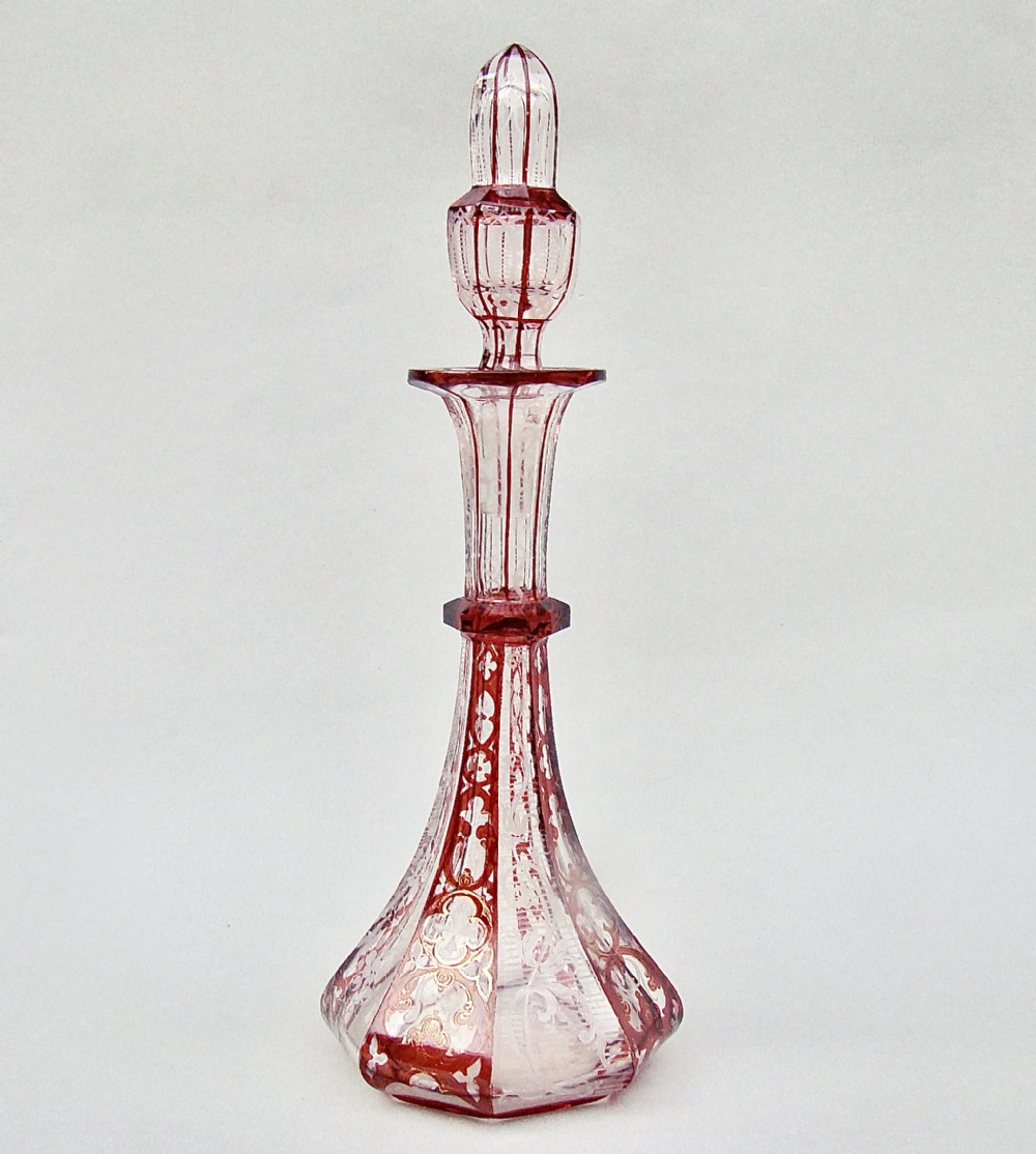 FABULOUS BOHEMIAN RUBY & CLEAR GLASS SCENT BOTTLE, CIRCA 1880